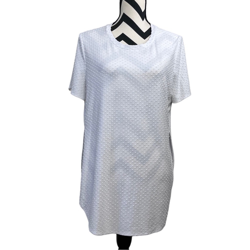 Wilfred Textured Polka Dot Short-Sleeve Casual Sz L Side Slit Tunic Tee